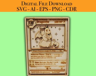 Dragonite Pokemon Card Laser Cutter Files Vector Ready for Wood Glowforge, Light burn, Cricut laser ready files SVG, AI, EPS, Png, Cdr
