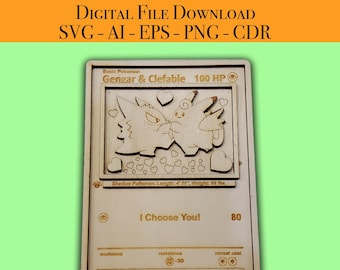 Gengar and Clefable I Choose You Card Laser Cutter Files Vector for Wood Glowforge, Light burn, Cricut laser files SVG, AI, EPS, Png, Cdr