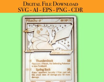 Shiny Pickachu Pokemon Card Laser Cutter Files Vector for Wood. Glowforge, Light burn, Cricut laser files SVG, AI, EPS, Png, Cdr