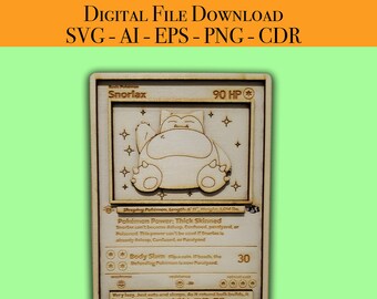 Snorlax Pokemon Card Laser Cut Files Vector Ready for Wood Glowforge, Light burn, Cricut laser ready files SVG, AI, EPS, Png, Cdr