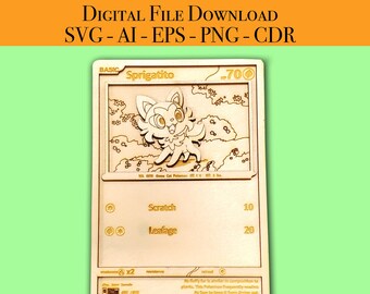 Sprigatito Pokemon Card Laser Cutter Files Vector for Wood. Glowforge, Light burn, Cricut laser files SVG, AI, EPS, Png, Cdr