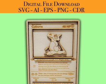 Cubone Pokemon Card Laser File Vector Ready for Wood Glowforge, Light burn, Cricut laser ready files SVG, AI, EPS, Png, Cdr