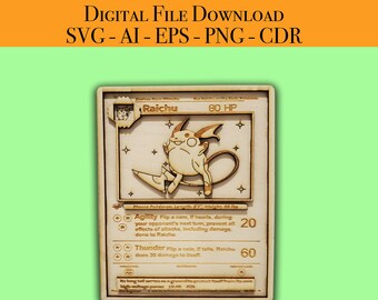 Raichu Pokemon Card Laser Cutter Files Vector Ready for Wood Glowforge, Light burn, Cricut laser ready files SVG, AI, EPS, Png, Cdr
