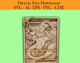 Mewtwo VStar Pokemon Card Laser Cutter Files Vector Ready for Wood Glowforge, Light burn, Cricut laser ready files SVG, AI, EPS, Png, Cdr