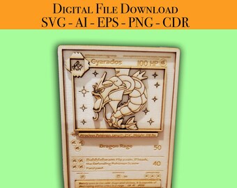 Gyarados Pokemon Card Laser Files Vector Ready for Wood Glowforge, Light burn, Cricut laser ready files SVG, AI, EPS, Png, Cdr