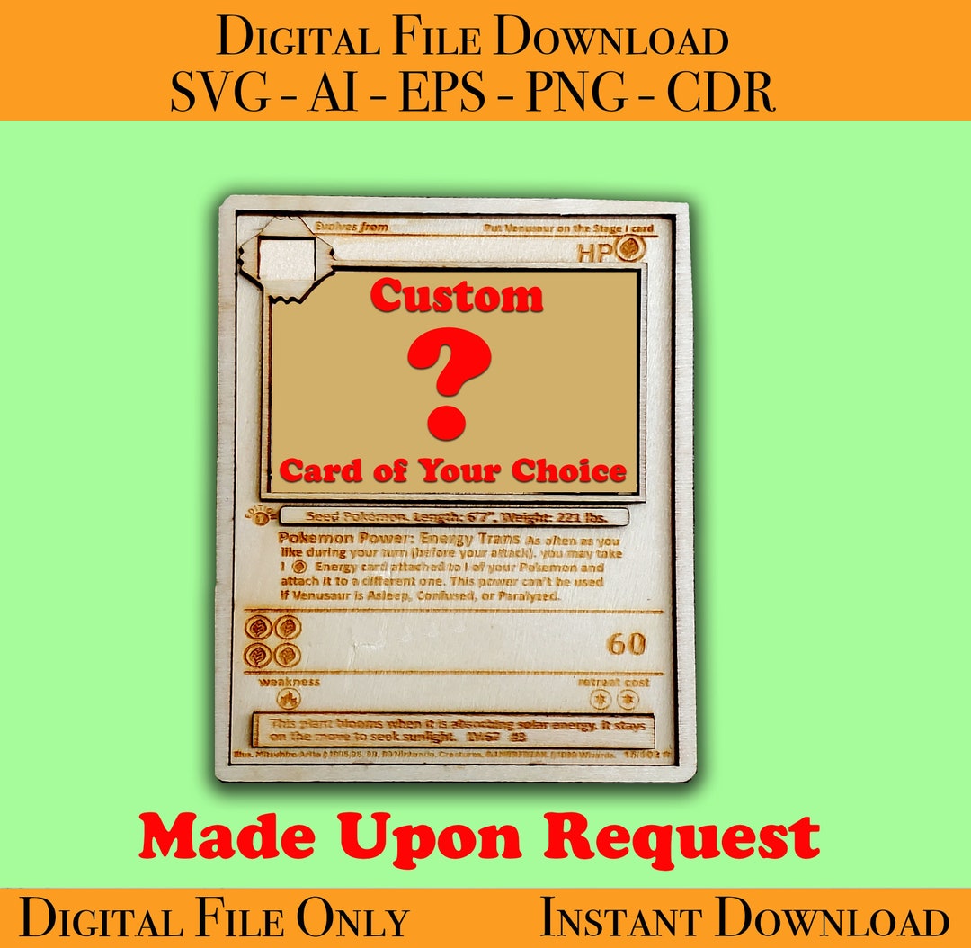 Custom Wood Pokemon Card of Your Choice Laser Cut Files Vector Ready