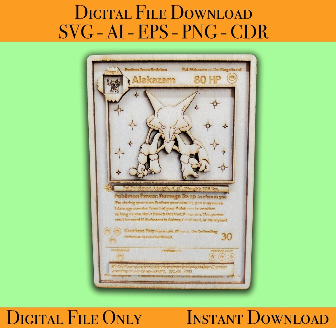 Alakazam Pokemon Card Laser File Vector Ready for Wood Glowforge, Light Burn, Cricut Laser Ready ...