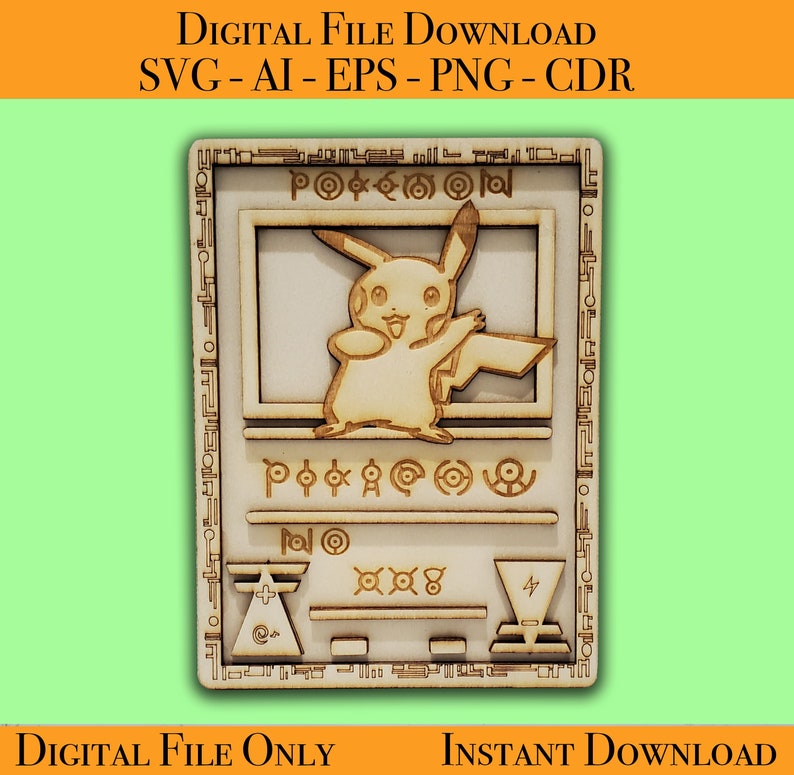 Pikachu Vector Cd R Ancient Pikachu Pokemon Card Laser Cut Files Vector for Wood: Glowforge ...