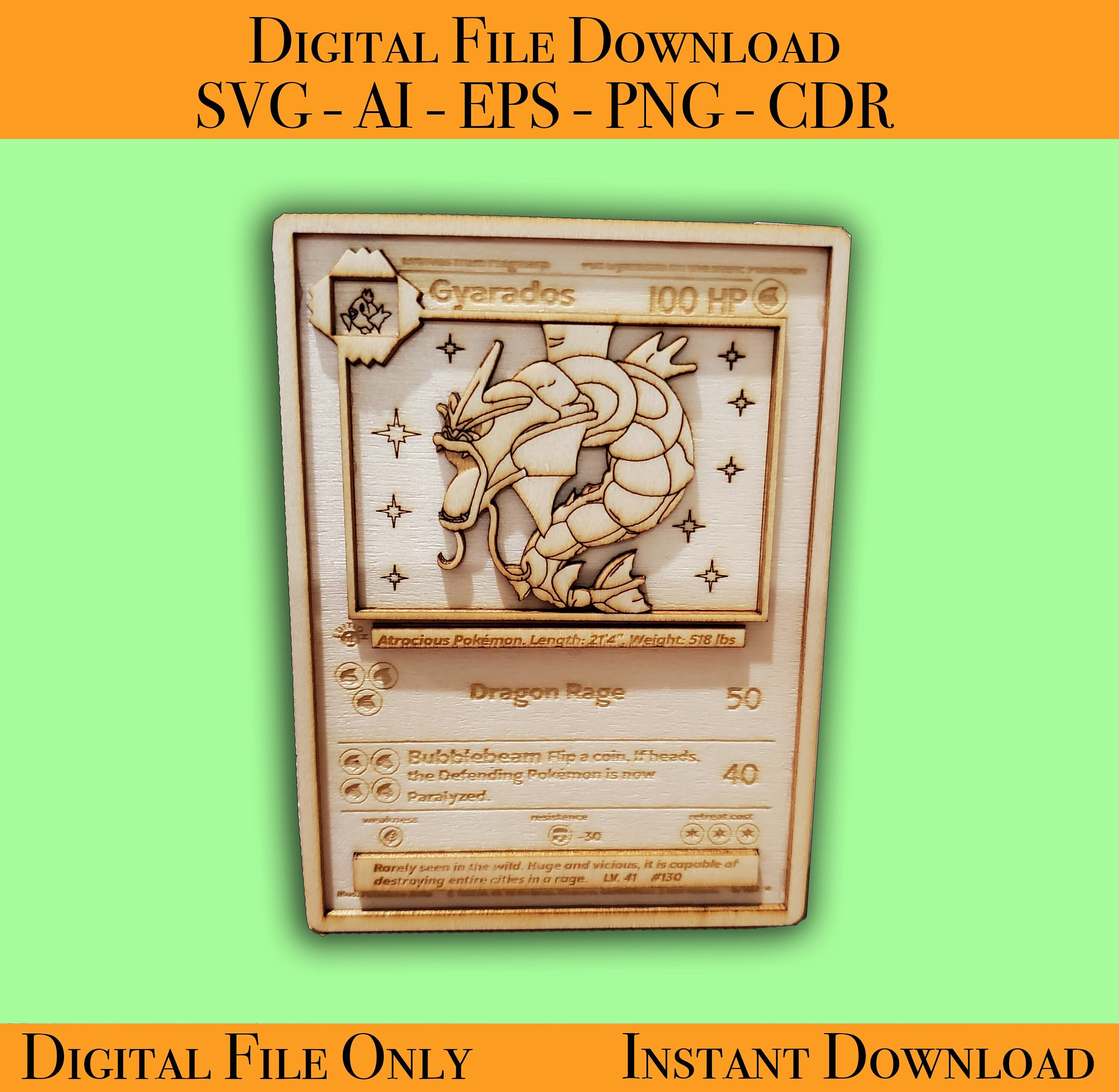 Gyarados Pokemon Card Laser Files Vector Ready for Wood