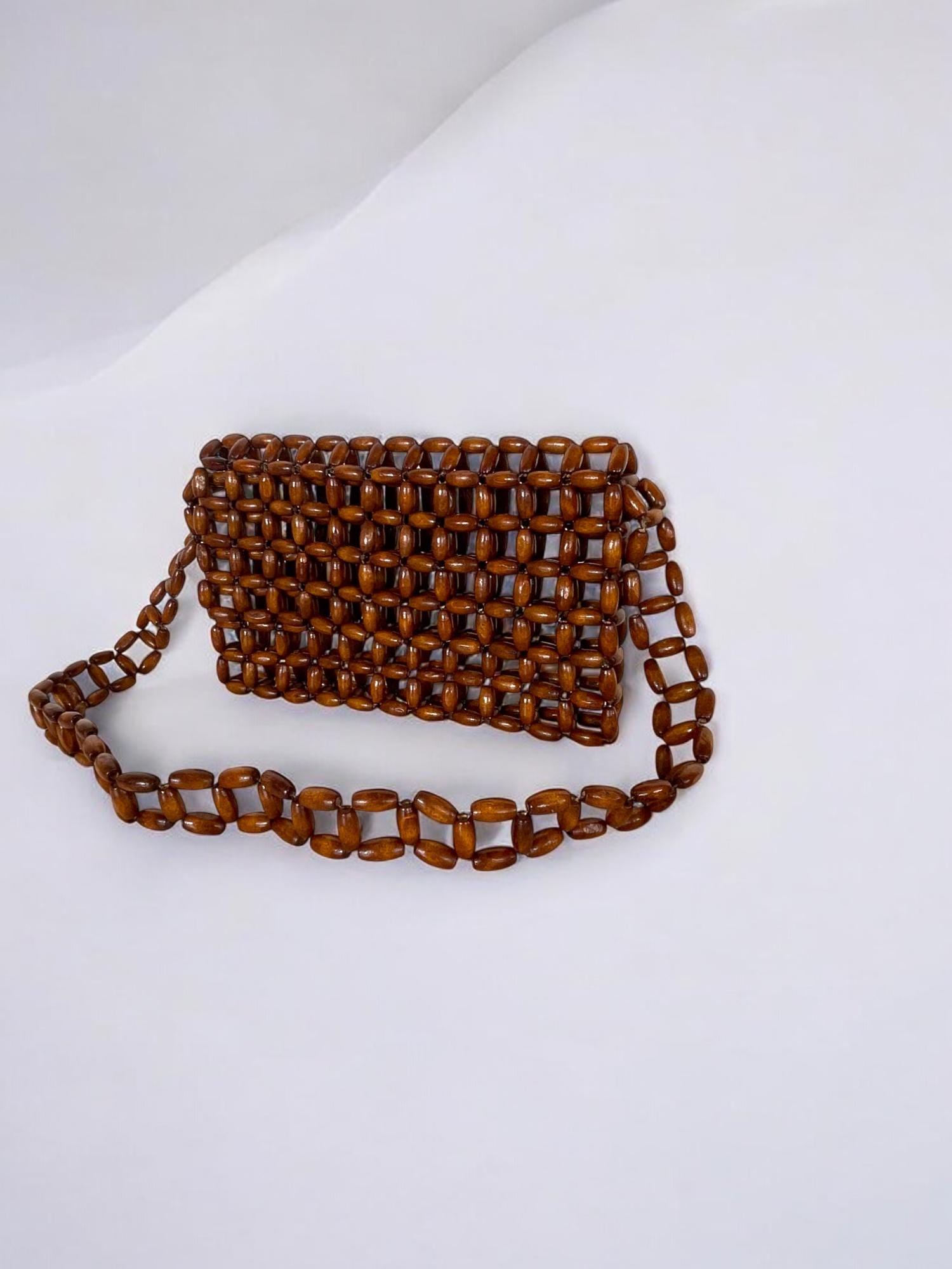 Handcrafted Wooden Bead Bag, Handmade Beaded Bag, Wooden