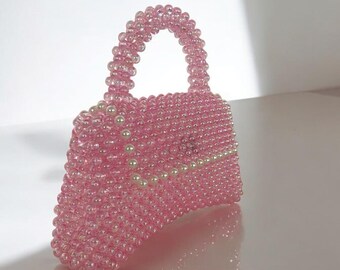 Beaded Bag, Crystal Bag, Pink Bag, Pearl Bag, Handbag Beaded
