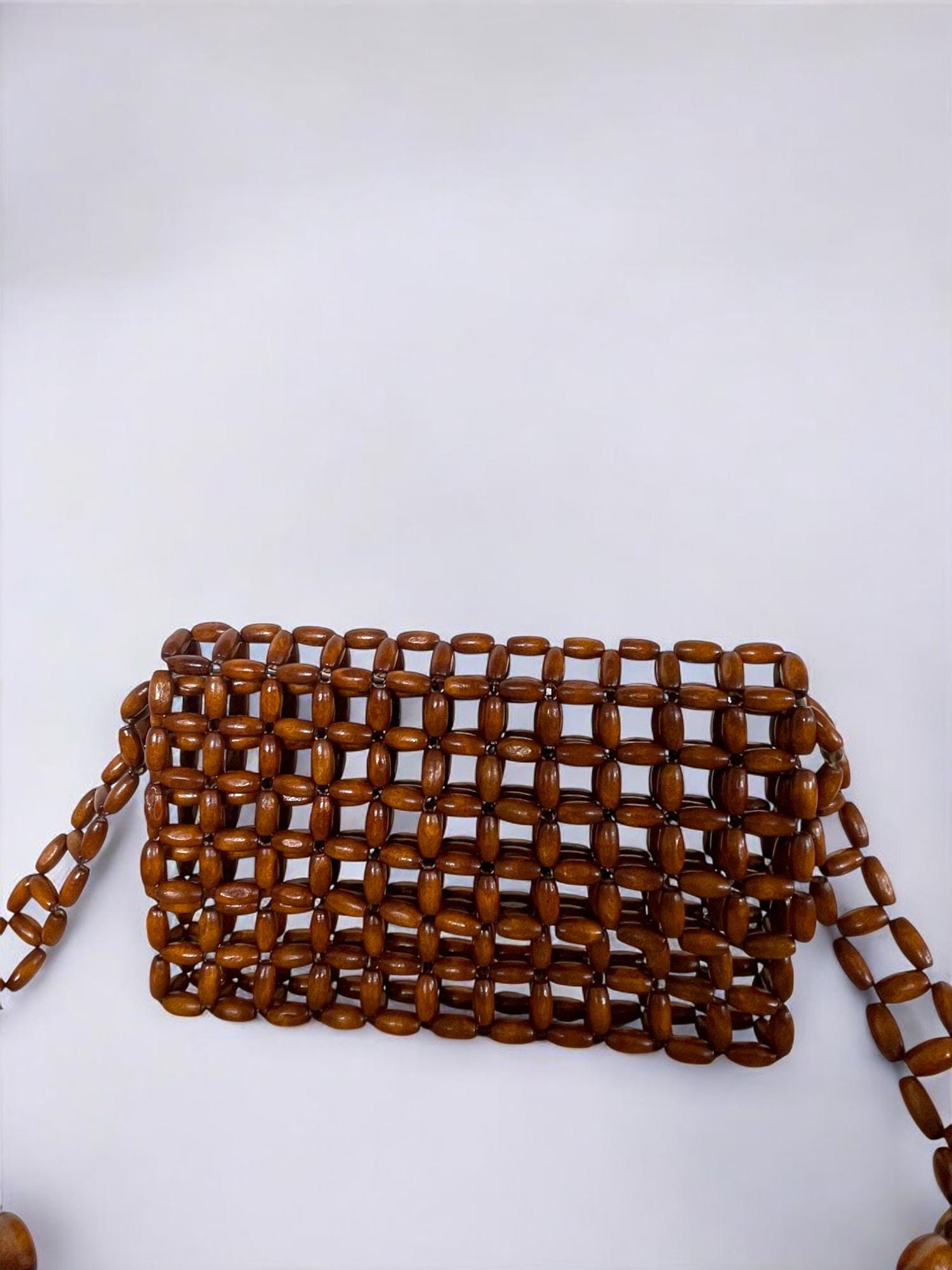 Handcrafted Wooden Bead Bag, Handmade Beaded Bag, Wooden