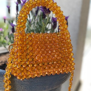 Crystal Bead Bag, beaded bag, Evening bag with handle, Brown Bead Purse, Bead Shoulder Bag, Beaded Bag, Bead bag, Bead bag acryl, crossbody