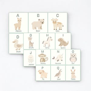 Animal Alphabet Flashcards A–Z - English, Spanish & French Versions –Printable Cards for Kids Room, Nursery, Homeschool–PDF Digital Download
