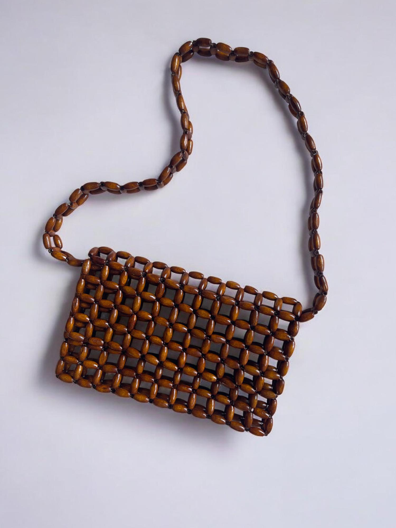 Handcrafted Wooden Bead Bag, Handmade Beaded Bag, Wooden