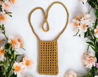 Crochet Phone Bag,Phone case handmade,Gift for her,Crochet bag,Crochet Crossbody Bags,Knitting Cell Phone Holder, Pouch,Macrame phone bag