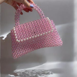 Beaded bag, Crystal bag, Pink bag, Pearl bag, Handbag beaded, beaded  pink purse, Valentine's day gift