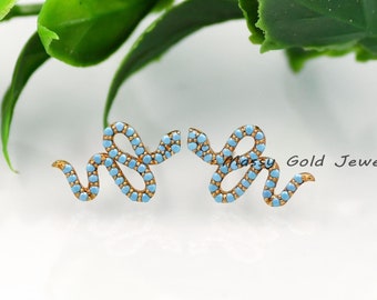 925 Silver Gemstone Snake Stud Earrings, Diamond Snake Studs, Serpent Earrings, Turquoise Snake Studs, Flat Back Snake Jewelry Earrings