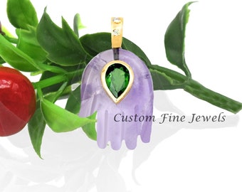 925 Silver Amethyst Hamsa Hand Pendant, Carved Hamsa Hand Pendant, Designer Hamsa Hand Pendant, Handmade Hamsa Pendant, Trendy Hamsa Pendant