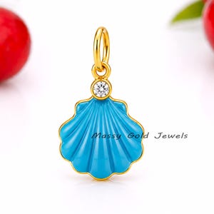14K Gold All Gemstone Shell Pendant, Carved Shell Pendant, Designer Shell Charm, Carving Gold Shell Pendant, Trendy Handmade Shell Pendant