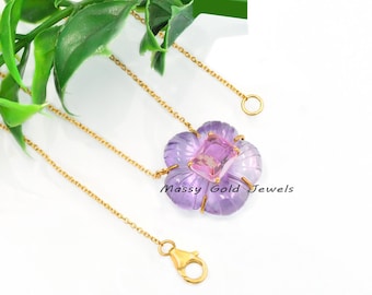 手彫りの花の宝石ネックレス - ダブルインレイ宝石ネックレス - 秋の 