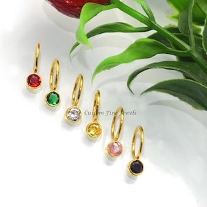 925 Silver Gemstone Drop Pendant, Crystal Charm, Tiny Round Drop Charm, Birthstone Drop Pendant, Bezel Stone Charm Pendant, Stone Charm