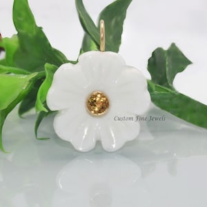 925 Silver White Agate Flower Pendant, Gemstone Flower Pendant, Handmade Opal Flower Charm, Hand Carving Flower Pendant, Carved Flower Charm