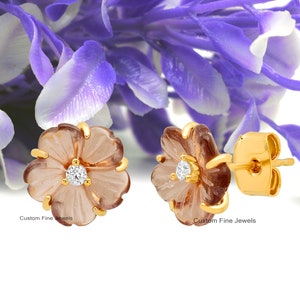 925 Silver Gemstone Flower Studs, Designer Carved Flower Studs Earrings, Turquoise Flower Studs, Handmade Flower Studs, Wedding Flower Studs