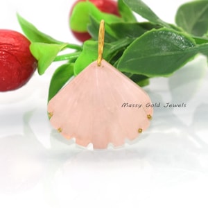 925 Silver Beach Sea Shell Pendant, Moonstone Shell Charm, Handmade Scallop Shell Pendant, Gemstone Carved Shell Pendant, Shell Jewelry