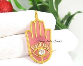 925 Silver Carved Gemstone Hamsa Pendant, Quartz Evil Eye Hand Pendant, Fatima Hand Pendant, Carving Hamsa Pendant, Designer Hamsa Pendant