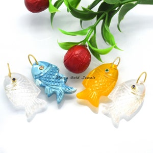 925 Silver Gemstone Fish Pendant, Quartz Fish Pendant, Turquoise Fish Charm, Opal Fish Pendant, Lucky Fish Charm, Designer Carved Fish Charm