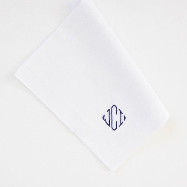 MENS DIAMOND font Embroidered Monogrammed Handkerchief, wedding handkerchief, Personalized Handkerchief, Personalized Pocket Square