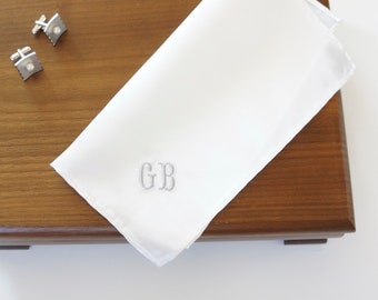 MENS CLASSIC font Embroidered Monogrammed Handkerchief, wedding handkerchief, Personalized Handkerchief, Personalized Pocket Square