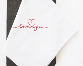 MENS LOVE NOTE font Embroidered Monogrammed Handkerchief, wedding handkerchief, Personalized Handkerchief, Personalized Pocket Square