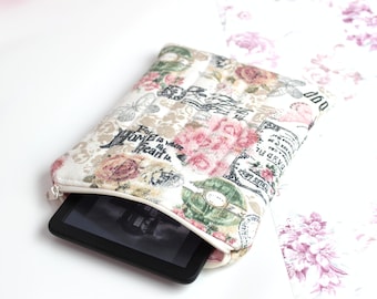 Custodia per e-reader dal design romantico vintage, adatta per Kindle, Tolino e Kobo, tasca per libri con cerniera