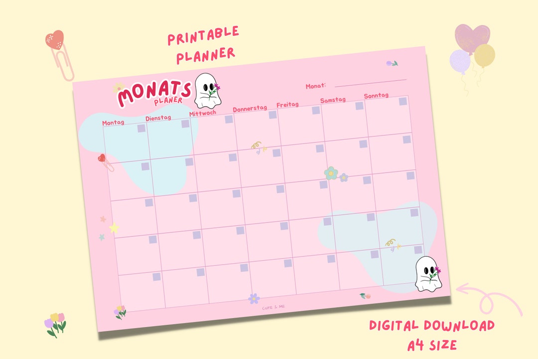 Monthly Planner DIN A4 Printable Printable Planner Home Office Calendar ...