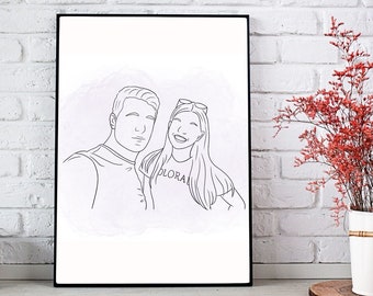 Custom Line Art, Portrait From Photo, Custom Couple Line Art, One Line Drawing, Personalized Gift, Custom Portrait, Anniversary Gift