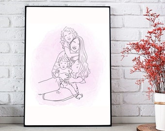 Gift Ideas For Mum, Mothers Day Gift, Custom Line Art, Family Portrait, Loved One Portrait, One Line Art, Personalize Gift, Family Line Art