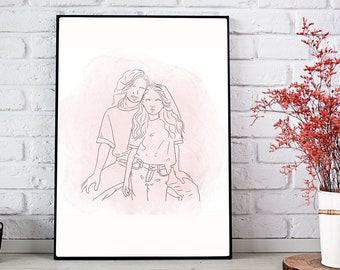 Gift For Mother, Custom Line Art, Drawing From Photo, Line Art Prints, Line Art Portrait, Mothers Day Gift, One Line Art, Girl Line Art