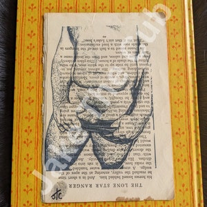 Puede incluir: Portada de libro vintage de "The Lone Star Ranger" con un patrón floral amarillo y naranja. Una ilustración en blanco y negro está pegada en la portada. El título del libro es visible.