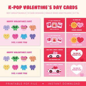 5 Printable K-pop Themed Valentine’s Day Cards (Boy Group Bundle) | Instant Download Printable Card Print At Home | 5x7 Card