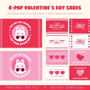 5 Printable K-pop Themed Valentine’s Day Cards (Girl Group Bundle) | Instant Download Printable Card Print At Home | 5x7 Card