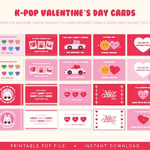 10 Printable K-pop Themed Valentine’s Day Cards (Complete Boy/Girl Group Bundle) | Instant Download Printable Card Print At Home | 5x7 Card
