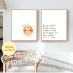 Set of 2 Orange Nursery Prints - Boho Chic Nursery Wall Art - You Are My Sunshine Wall Art - Neutral Toddler Room Decor Instant Download