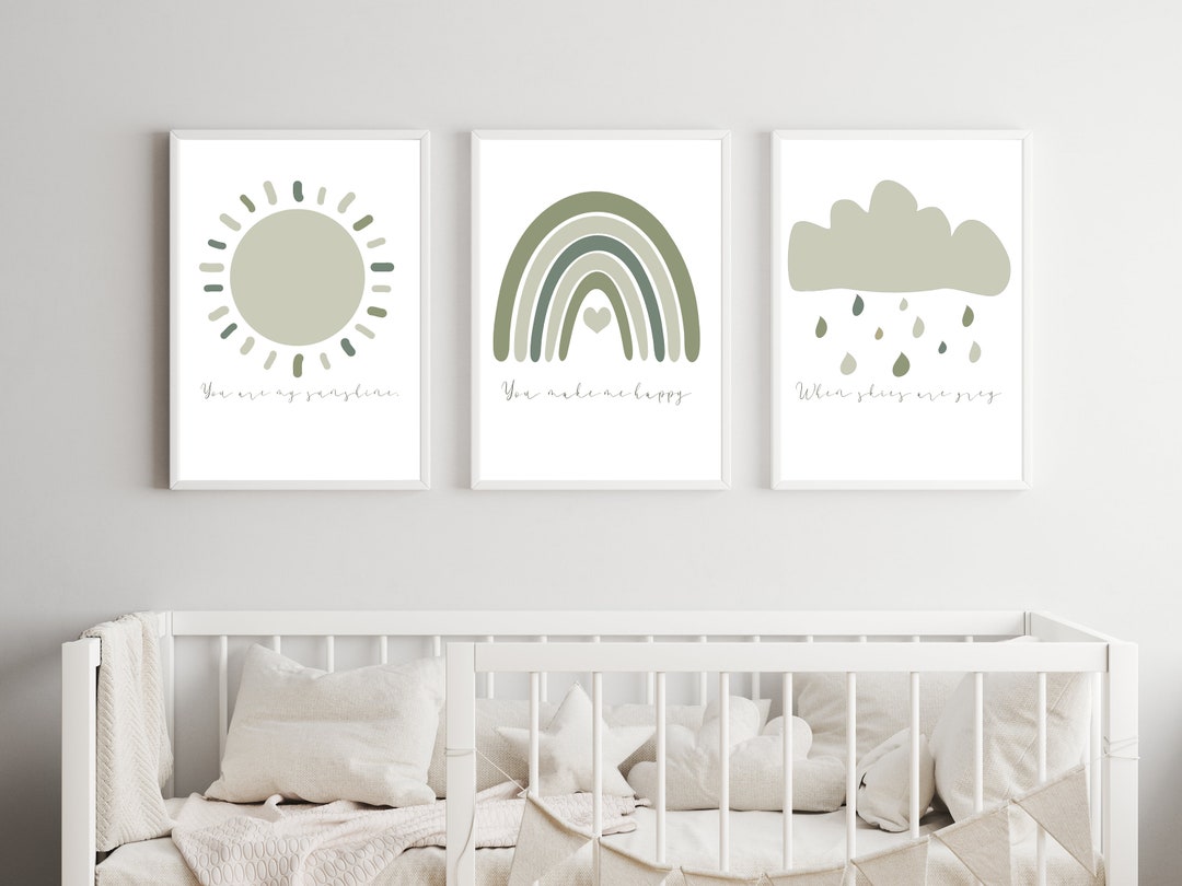 Set of 3 Sage Green Nursery Prints Boys Nursery Decor Olive Green Baby
