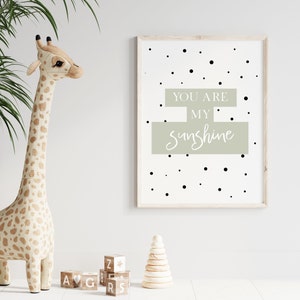 sage green nursery prints, you are my sunshine, boho nursery wall art, playroom wall decor, kids prints, rainbow prints, neutral baby decor