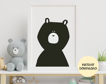 Black Bear Nursery Art Print: Monochrome Kids Room Decor (Digital Download)