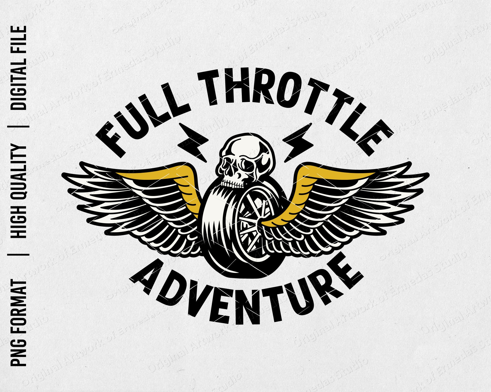 PNG File | Wings and Motorcycle Tyre with A Skull Print  | Digital Download | for DTF, DTG, Sublimation, Screen Printing