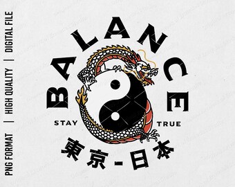 PNG File | Asian Dragon with Yin Yang Symbol | Digital Download | for DTF, DTG, Sublimation, Screen Printing