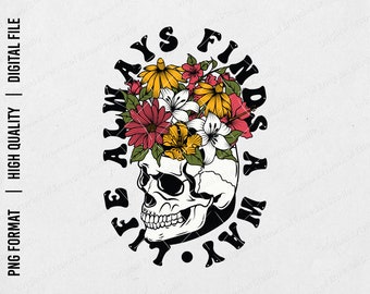 File PNG / Teschio pieno di fiori / Download digitale / per DTF, DTG, Sublimazione, Serigrafia